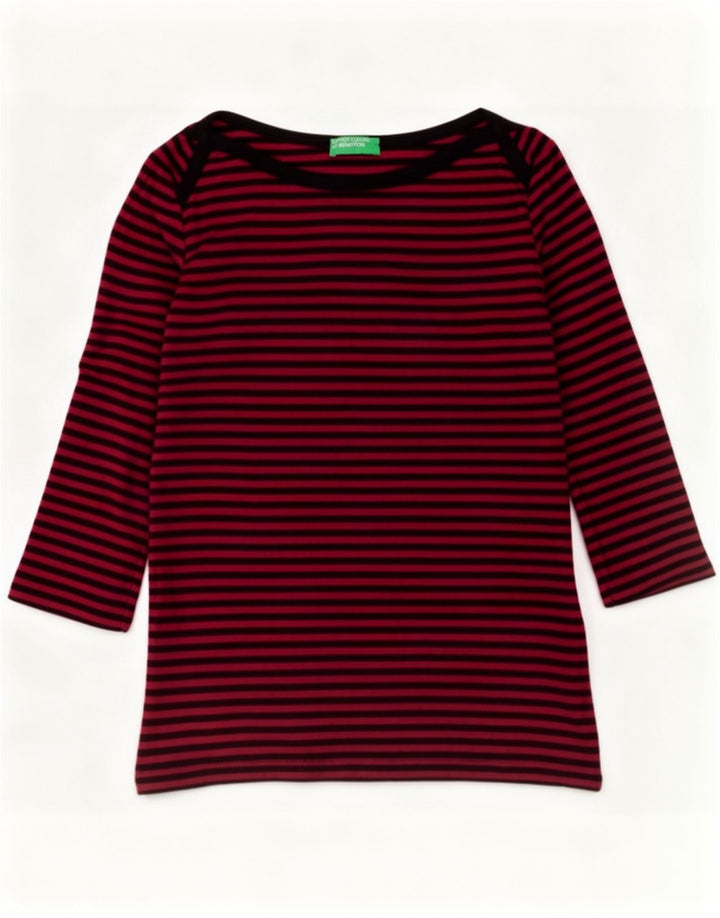 Benetton Dame Top 3/4 ærmer UK 12 Medium rød stribet bomuld