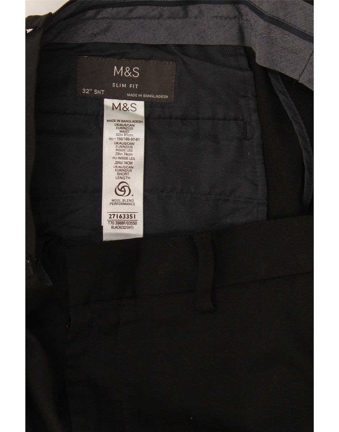 Marks & Spencer Herre Slim Fit Suit Bukser W32 L29 Sort Uld
