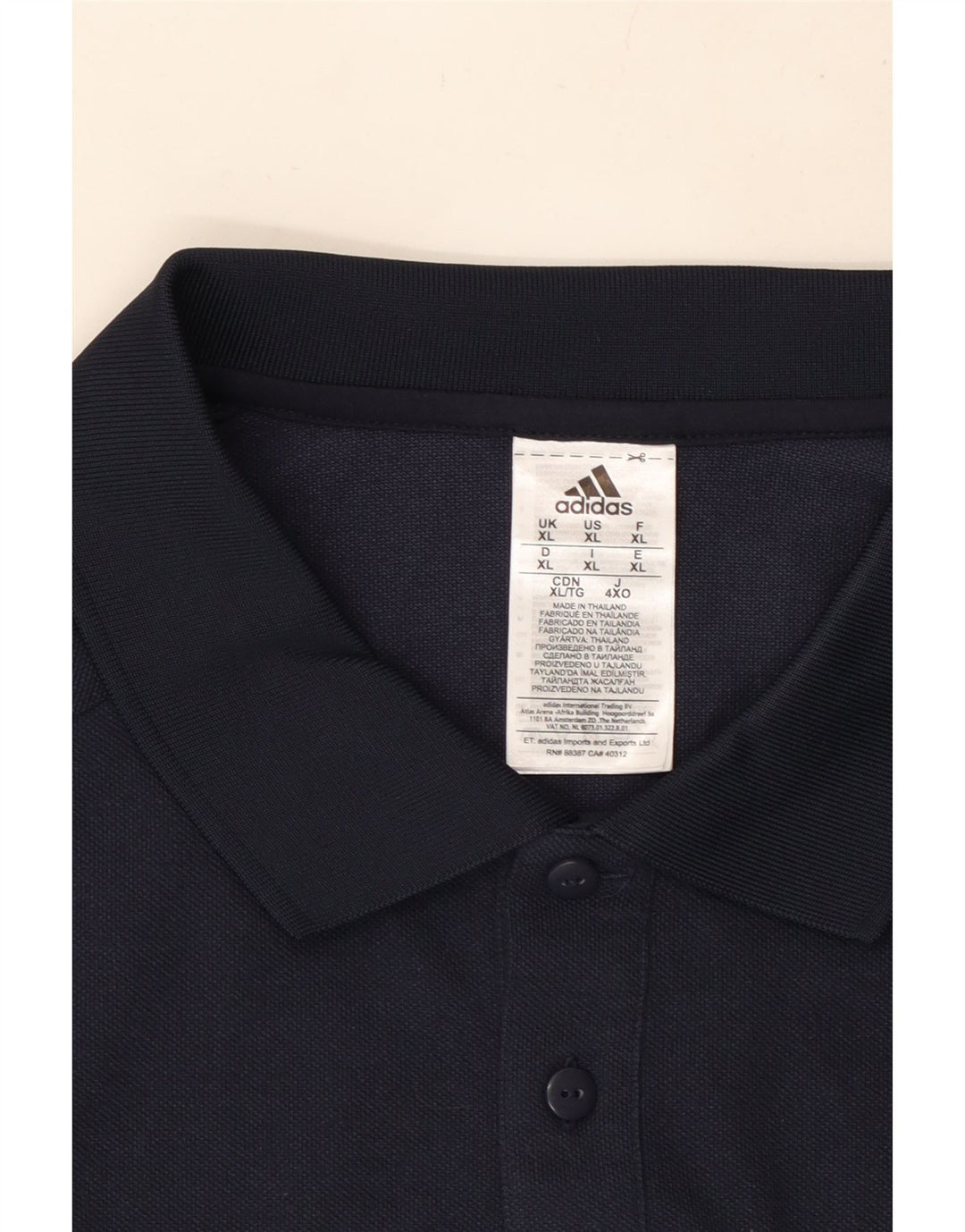 ADIDAS herre poloshirt XL marineblå stribet bomuld