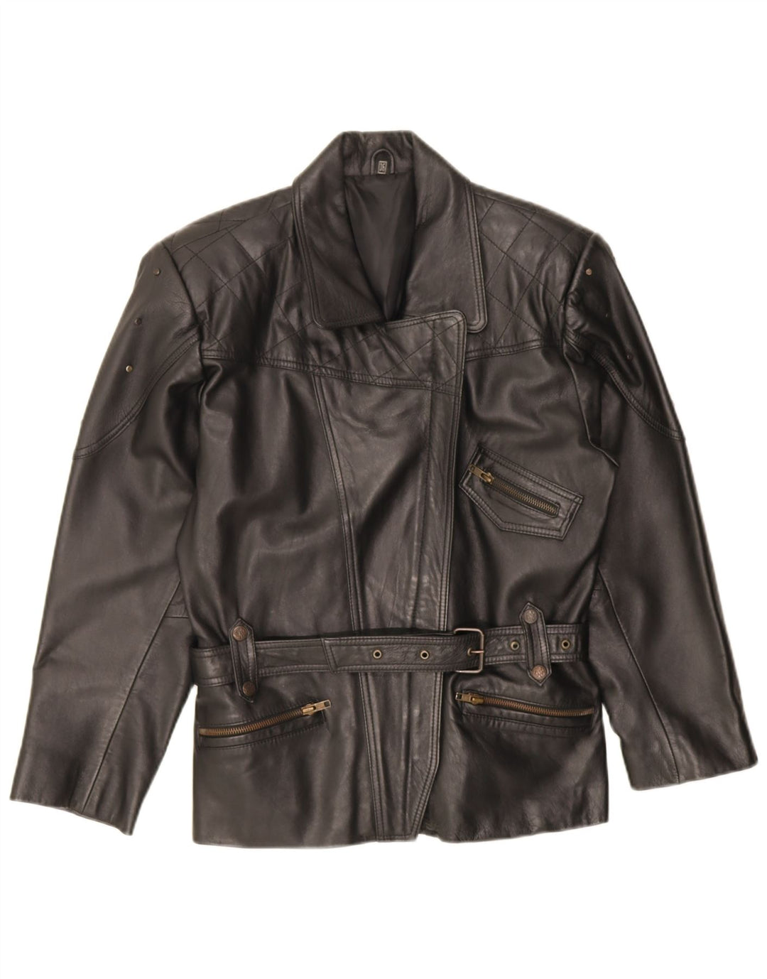 Vintage dame bikerjakke i overdimensioneret læder EU 36 lille sort læder