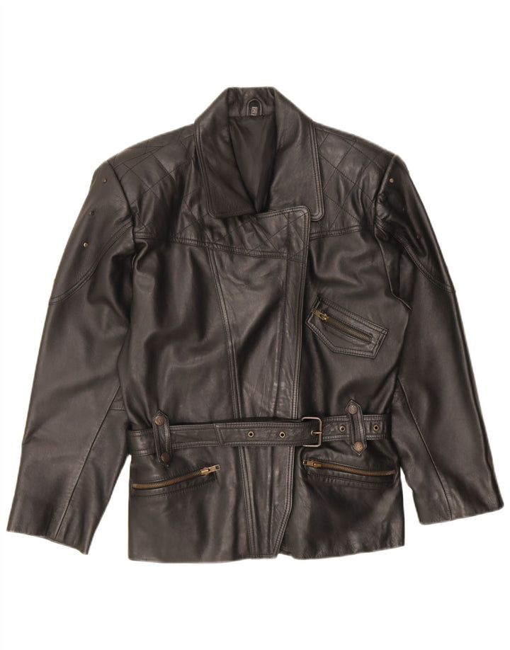 Vintage dame bikerjakke i overdimensioneret læder EU 36 lille sort læder