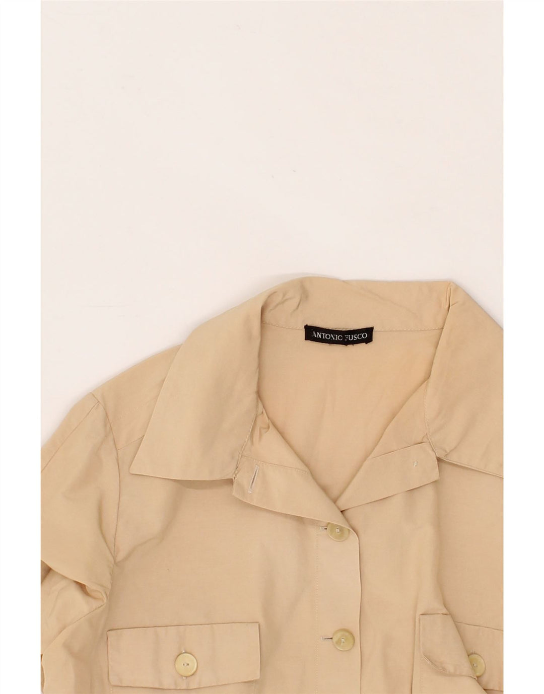 ANTONIO FUSCO Womens Short Sleeve Shirt UK 12 Medium Beige Vintage Antonio Fusco and Second-Hand Antonio Fusco from Messina Hembry 