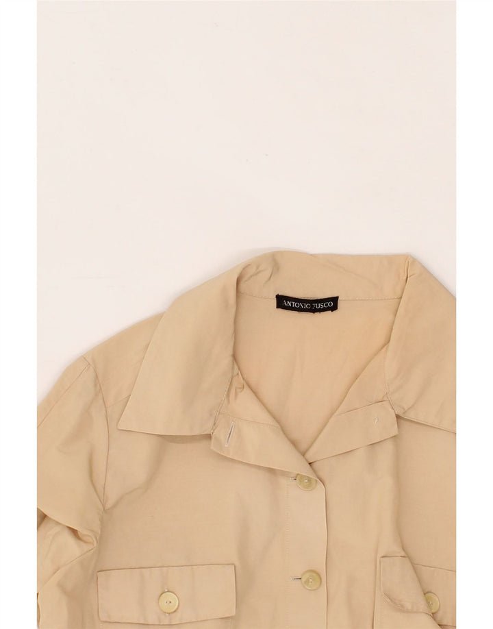 ANTONIO FUSCO Womens Short Sleeve Shirt UK 12 Medium Beige Vintage Antonio Fusco and Second-Hand Antonio Fusco from Messina Hembry 