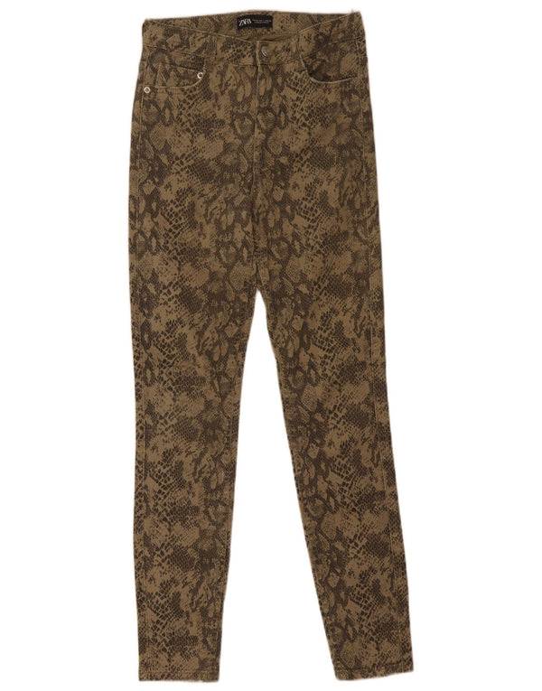 Zara Dame Skinny Jeans EU 36 XS W26 L28 Khaki Animal Print