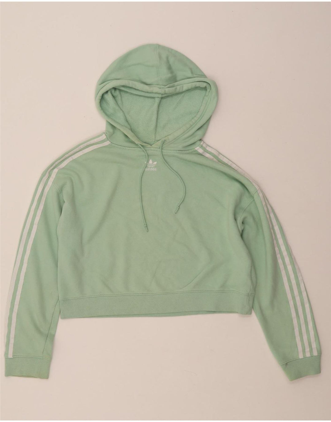 ADIDAS Dame Oversized Crop Hoodie Jumper UK 8 Lille grøn bomuld