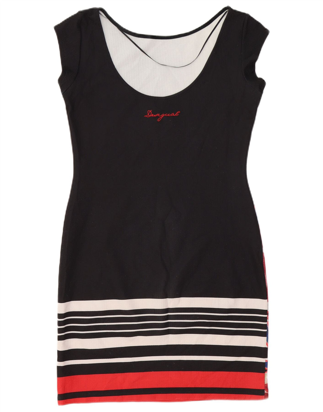 DESIGUAL Womens Bodycon Dress UK 12 Medium Black Floral Polyester