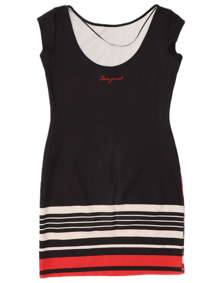 DESIGUAL Womens Bodycon Dress UK 12 Medium Black Floral Polyester