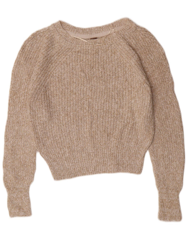 PEPE Jeans Dame Crop Crew Neck Jumper Sweater UK 10 Small Beige Bomuld