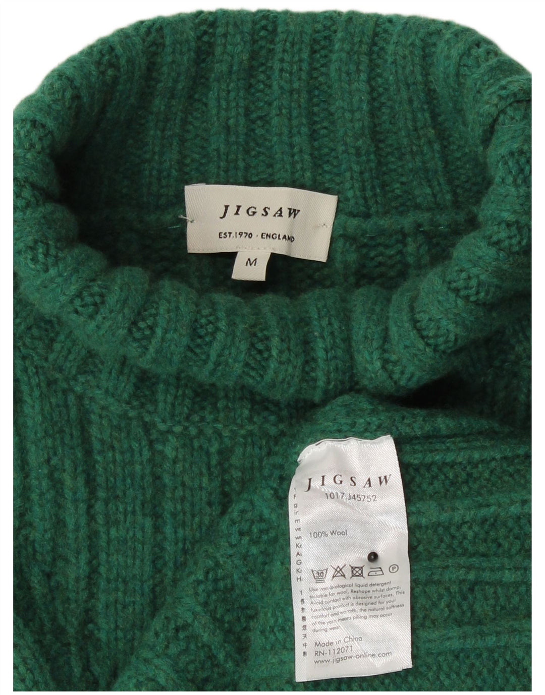 Jigsaw Dame Roll Neck Jumper Sweater UK 14 Medium Green Wool