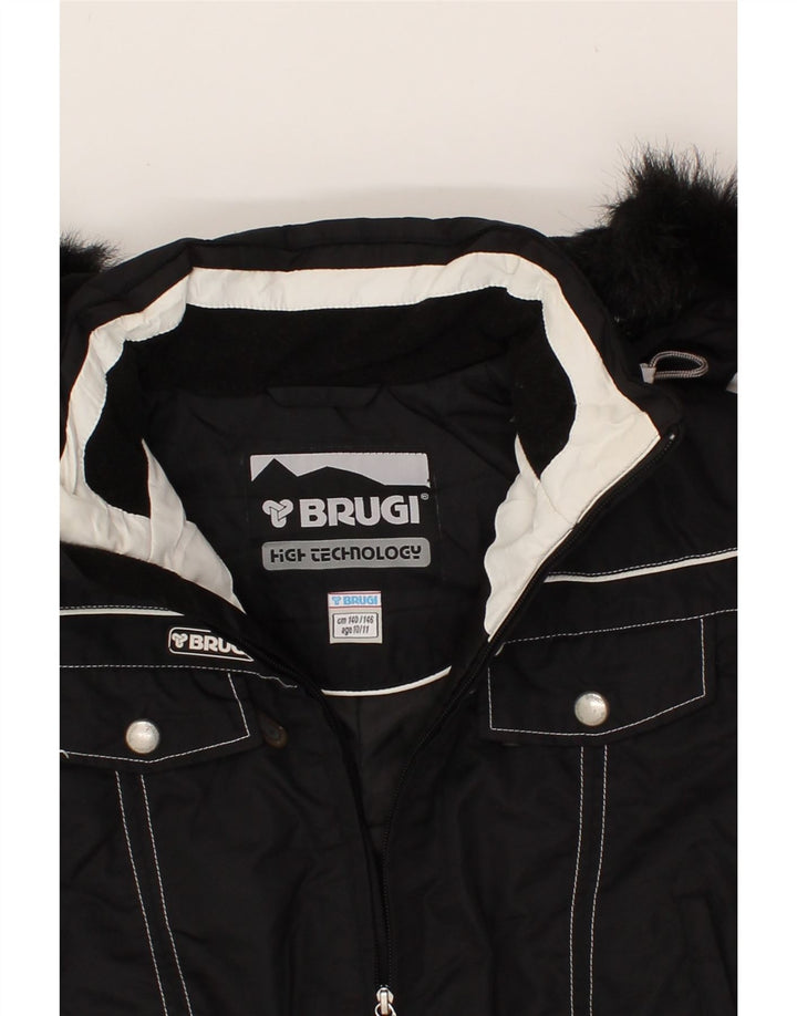 BRUGI Girls Hooded Windbreaker Jacket 10-11 Years Black Polyester Vintage Brugi and Second-Hand Brugi from Messina Hembry 