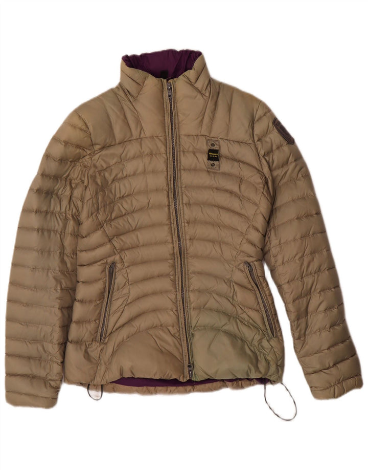 Blauer polstret jakke til kvinder UK 10 Small Beige Nylon