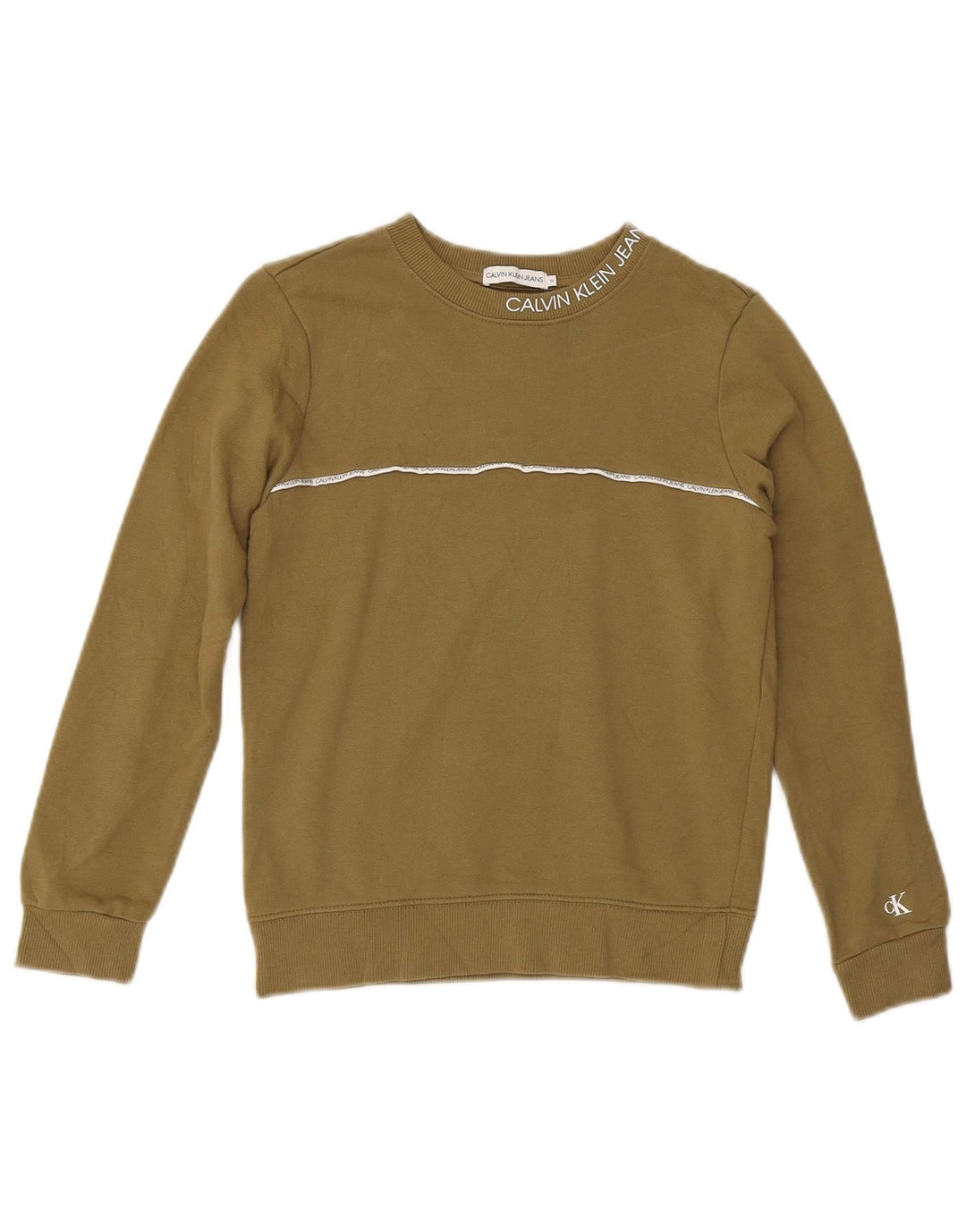 CALVIN KLEIN JEANS Womens Graphic Sweatshirt Jumper US 10 Large Khaki