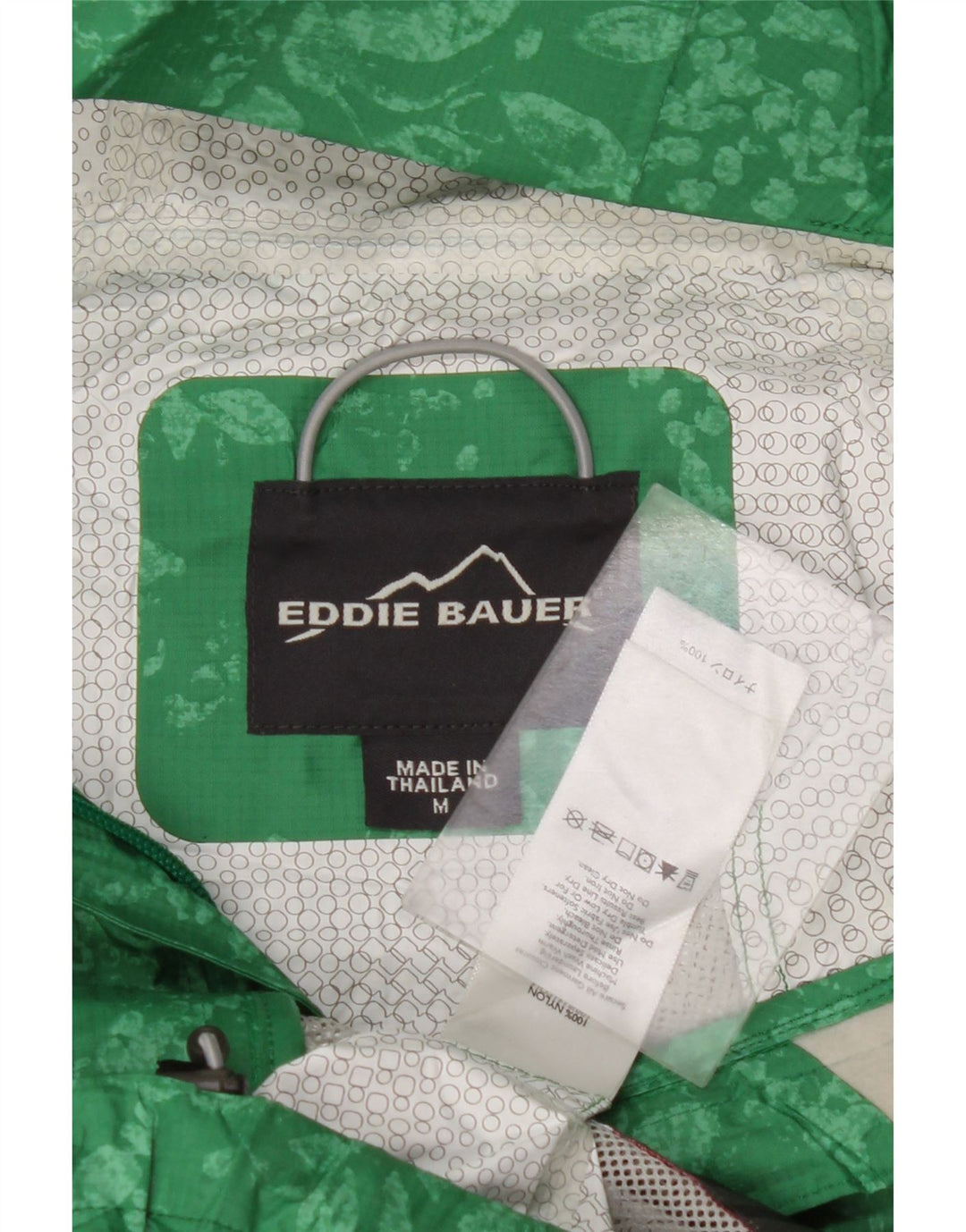 EDDIE BAUER Regnjakke med hætte til kvinder UK 14 Medium Green Floral Nylon