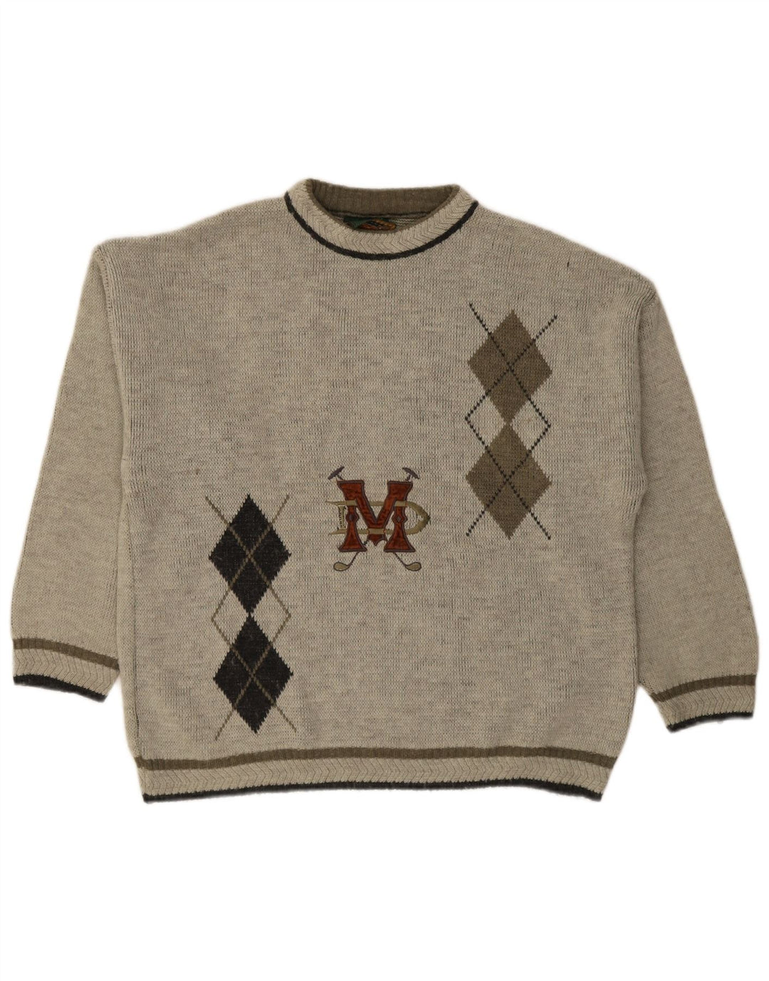 Island Herre grafisk rund hals sweater XL Grå Argyle/Diamond Wool
