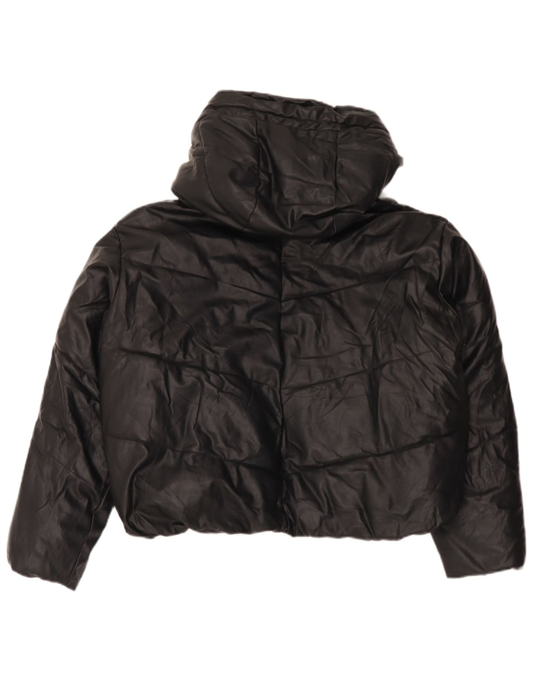 Zara Dame Oversized Hætte i imiteret læder polstret jakke UK 14 Medium Sort