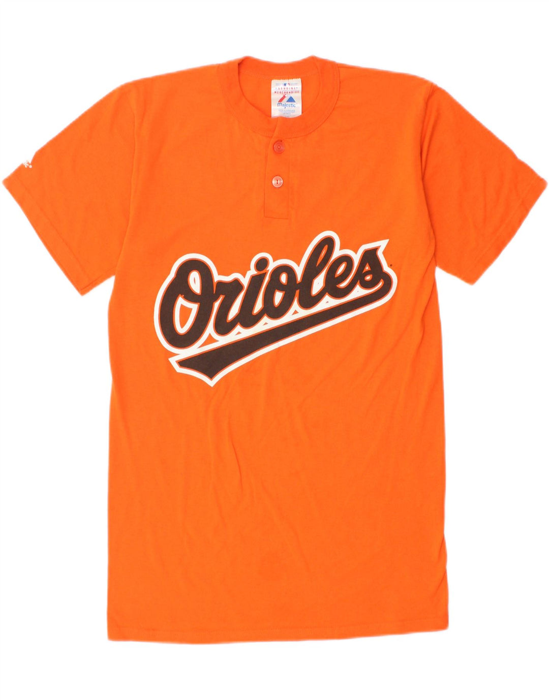 MAJESTIC Mens Graphic T-Shirt Top Small Orange Cotton Vintage Majestic and Second-Hand Majestic from Messina Hembry 