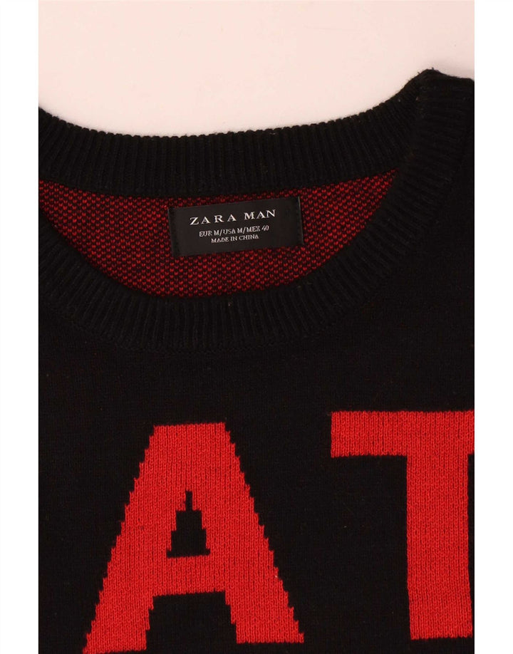 Zara Herre grafisk rund hals sweater Medium Rød Colourblock Nylon