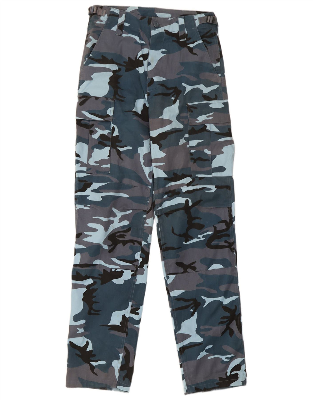 Vintage Herre Regular Fit Cargo Bukser W30 L32 Blå Camouflage Polyester