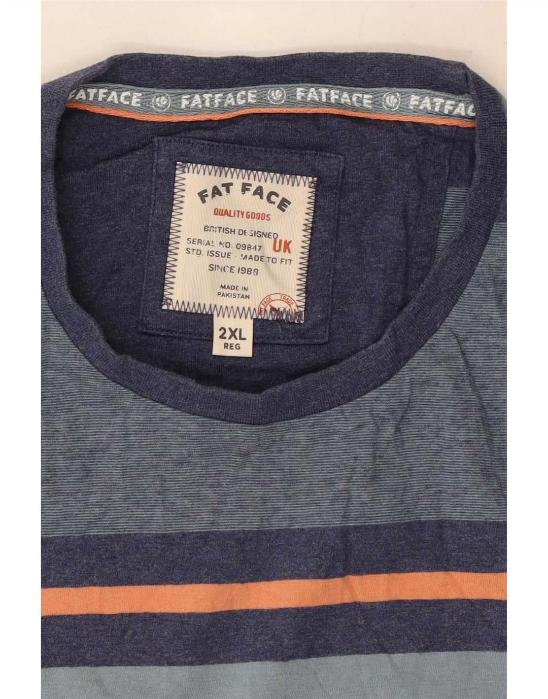 Fat Face Herre T-Shirt Top 2XL Blå Stribet
