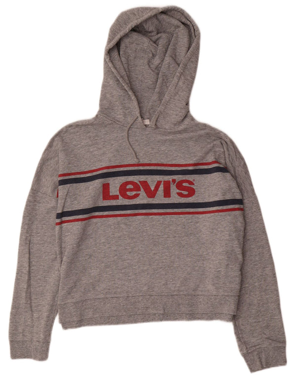 Levi's Womens Crop Graphic Oversized hættetrøje trøje UK 16 Large Gråstribet