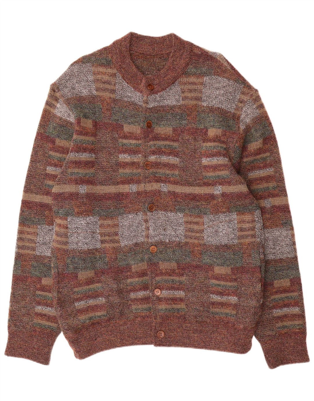 Vintage herre cardigan sweater medium flerfarvet geometrisk