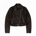Zara Womens Crop Biker-jakke i imiteret læder UK 10 Lille sort polyester