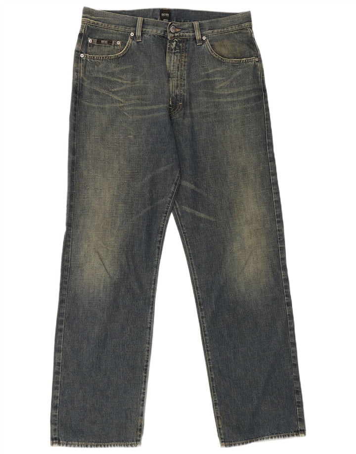Hugo Boss Straight Jeans til mænd W34 L32 blå bomuld