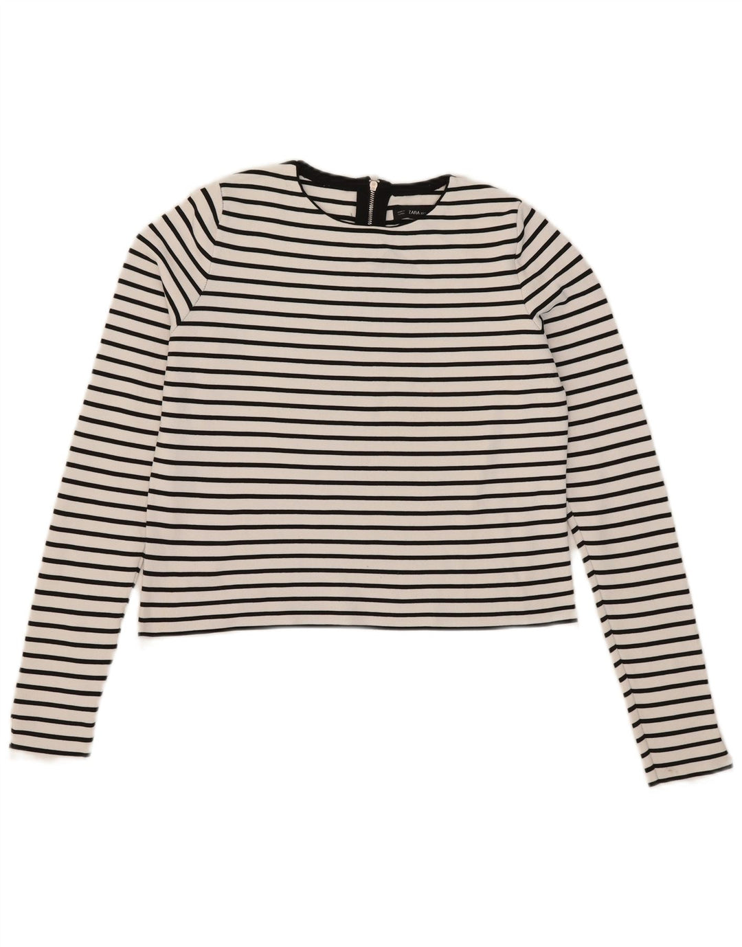 Zara Womens Crop Top Langærmet UK 12 Medium White Striped