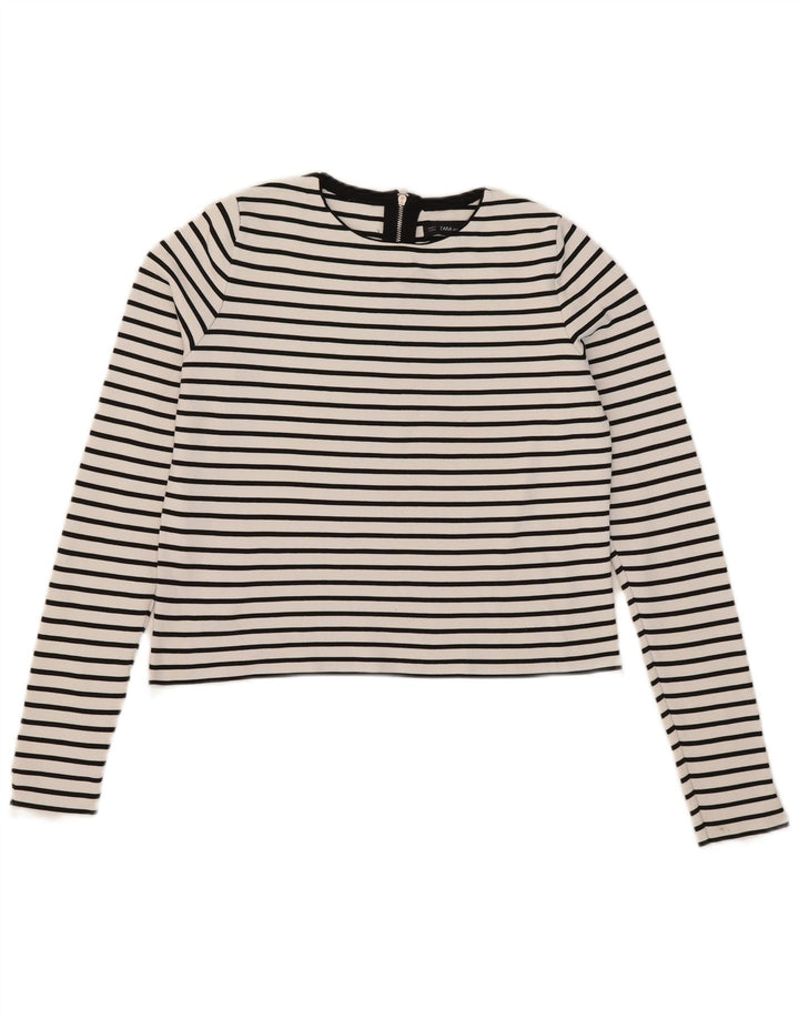 Zara Womens Crop Top Langærmet UK 12 Medium White Striped