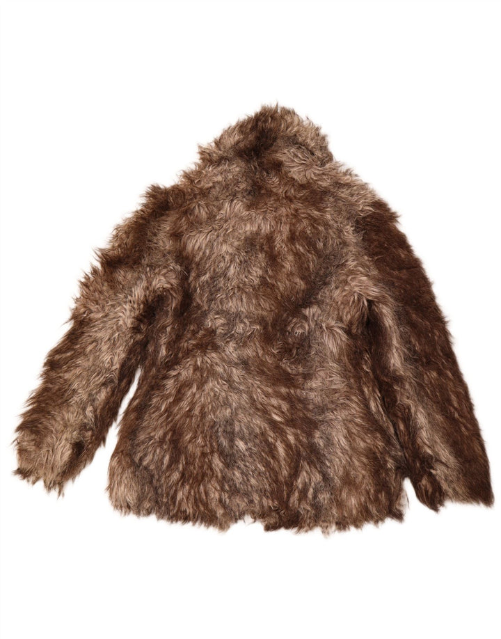 OASIS Dame imiteret Pelsjakke UK 10 Lille brun stribet akryl