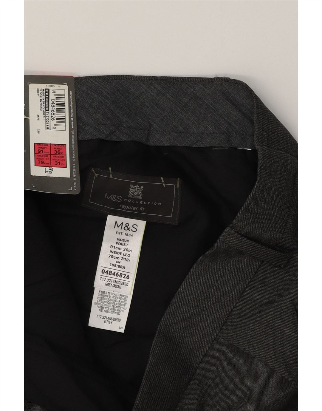 MARKS & SPENCER Herre Regular Fit Suit Bukser W36 L31 Grå Polyester