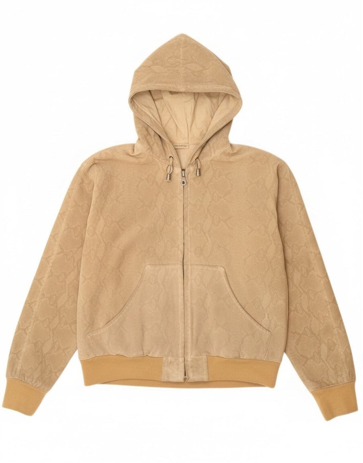 Donna Pelle Dame Hooded Bomber Jacket IT 42 Medium Beige Animal Print