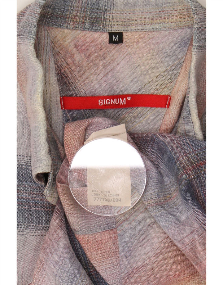 SIGNUM Mens Short Sleeve Shirt Medium Multicoloured Plaid Linen Vintage Signum and Second-Hand Signum from Messina Hembry 
