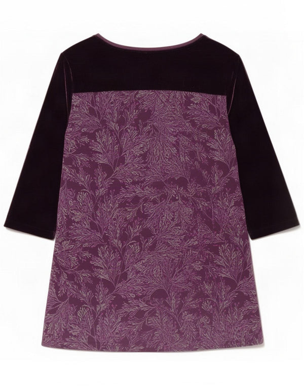 White Stuff Womens 3/4-ærmet Velvet Shift Dress UK 16 Large Purple Floral
