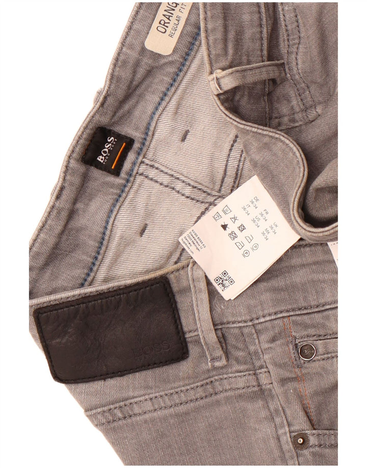Hugo Boss Herre Regular Fit Straight Jeans W36 L34 Grå Bomuld