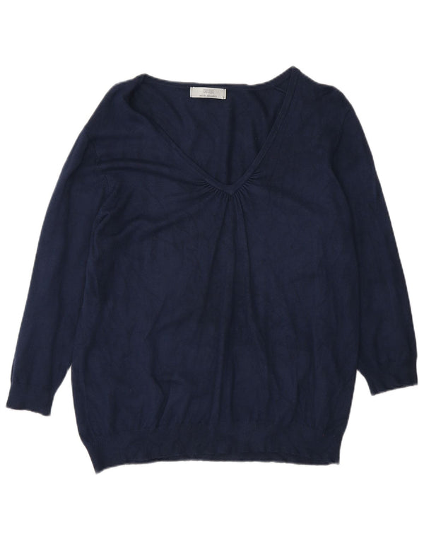 Marks & Spencer Dame V-hals sweater UK 18 XL Navy Blue Viscose