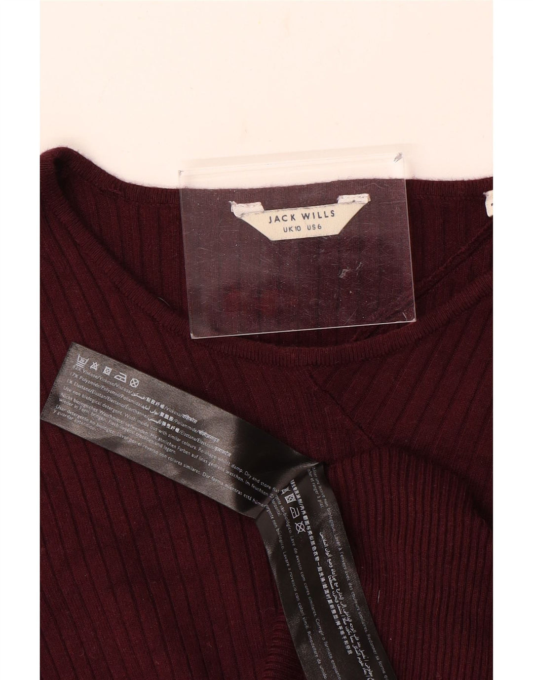 Jack Wills Dame Boat Neck Jumper Sweater UK 10 Small Burgundy Viscose