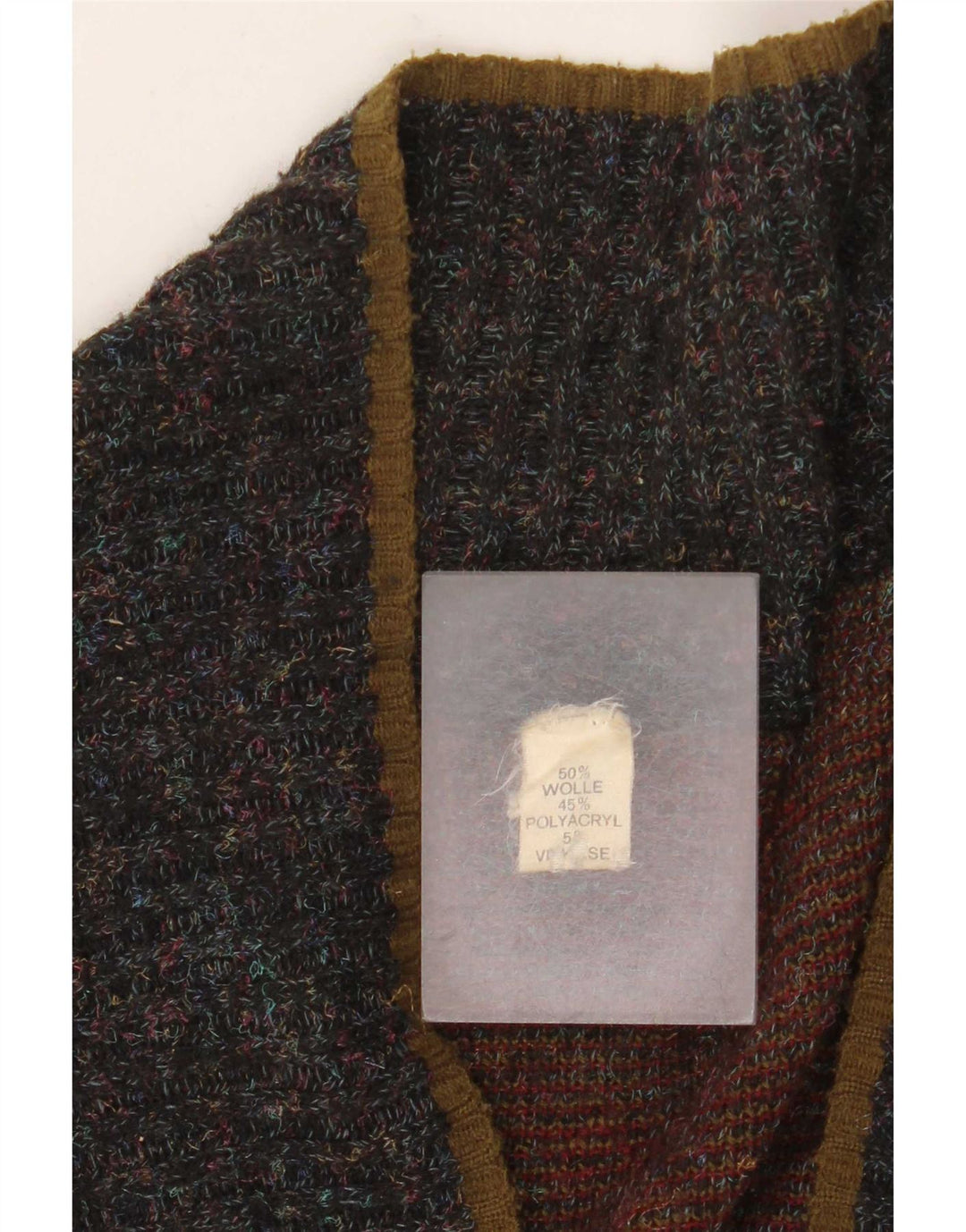Vintage herre dobbeltradet cardigan sweater IT 54 XL Grå geometrisk uld