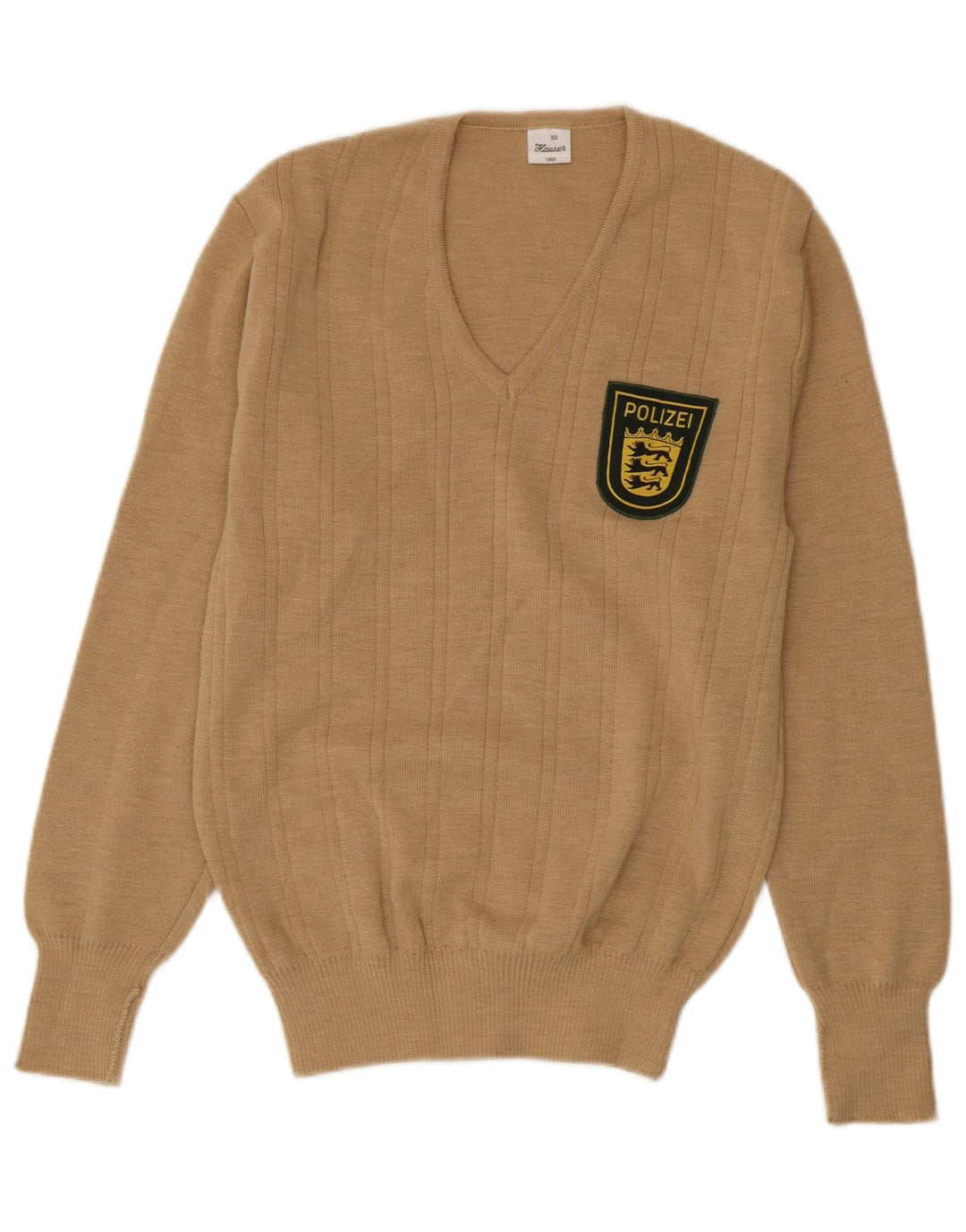 Vintage Herre V-hals sweater IT 50 Medium Beige Akryl