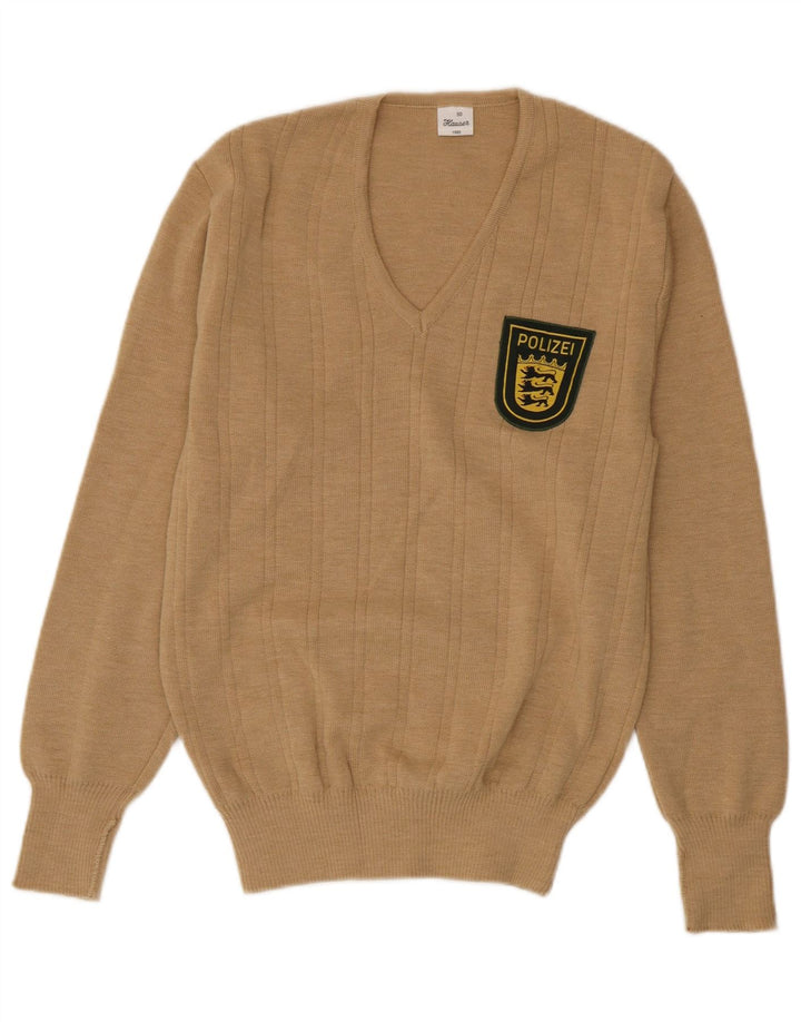 Vintage Herre V-hals sweater IT 50 Medium Beige Akryl