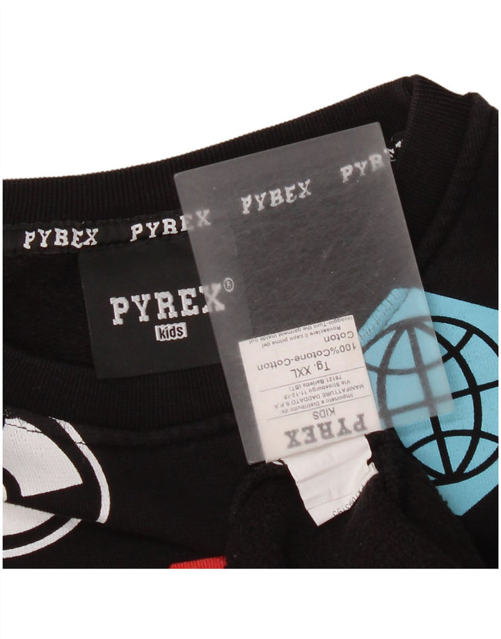 Pyrex drenge grafisk sweatshirt trøje 13-14 år 2XL sort bomuld