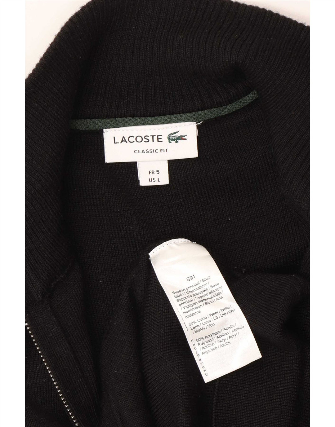 Lacoste Herre Classic Fit Cardigan Sweater Størrelse 5 Large Sort Uld