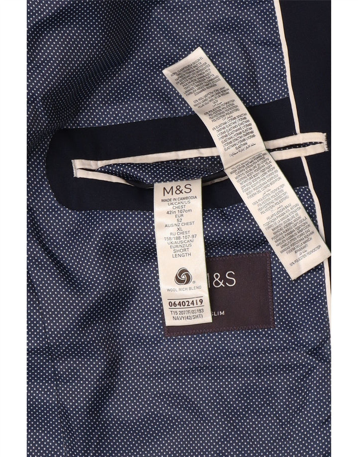 Marks & Spencer Herre Short 2 Button Blazer Jacket UK 42 XL Navy Blue Wool