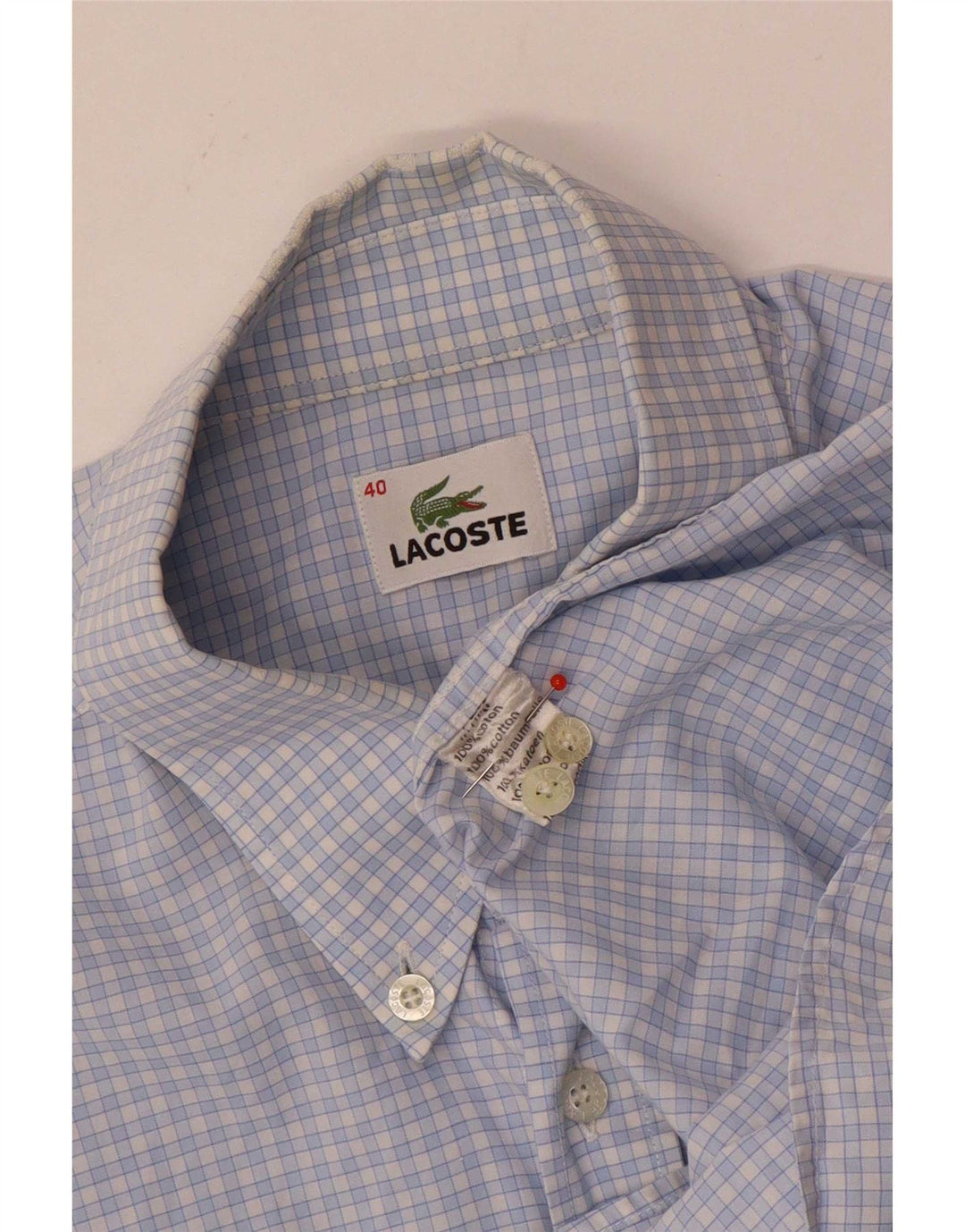 Lacoste Kortærmet Herreskjorte Størrelse 40 Medium Blå Ternet Bomuld
