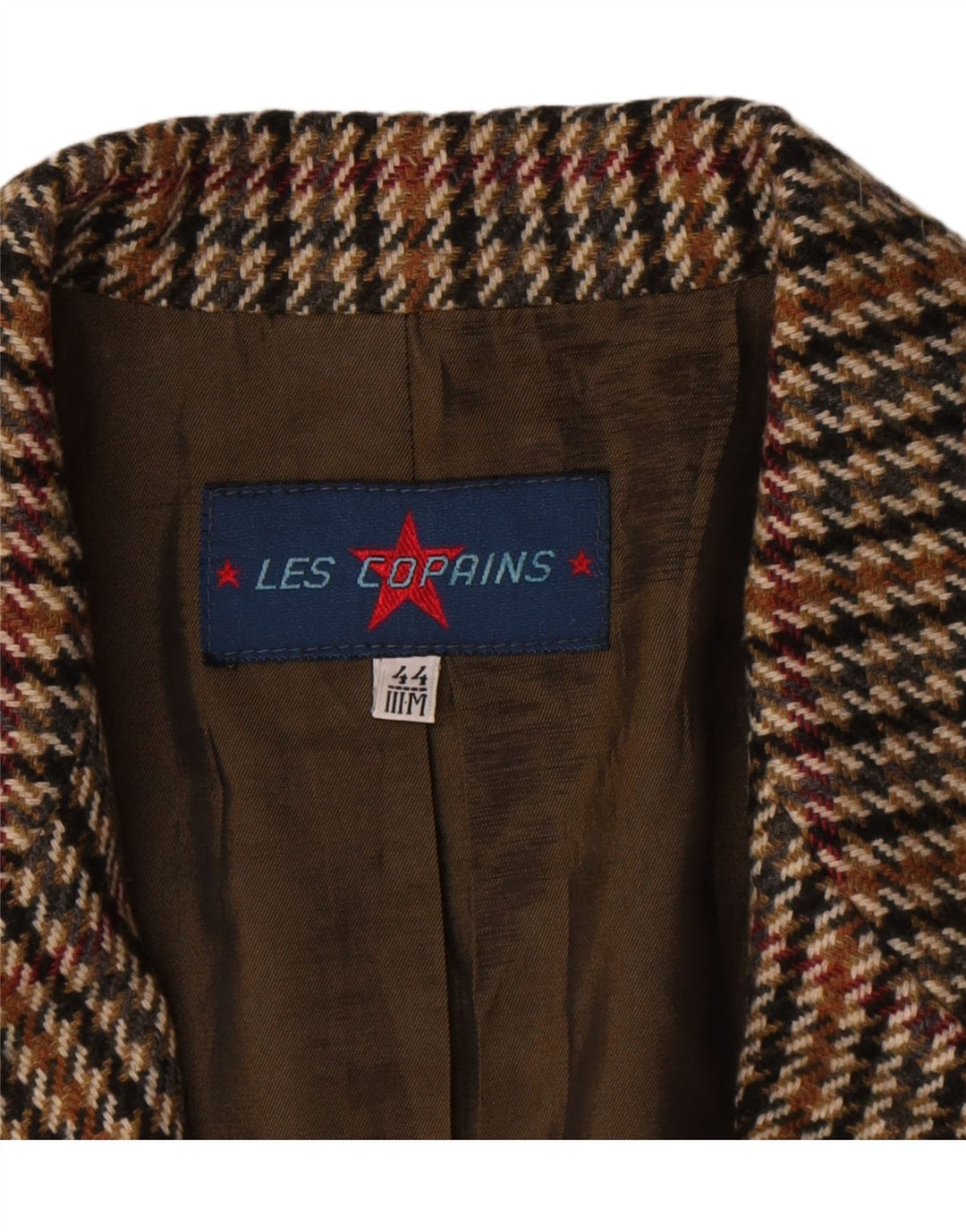 Les Copains Dame 2 Button Blazer Jacket IT 44 Medium Brown Houndstooth