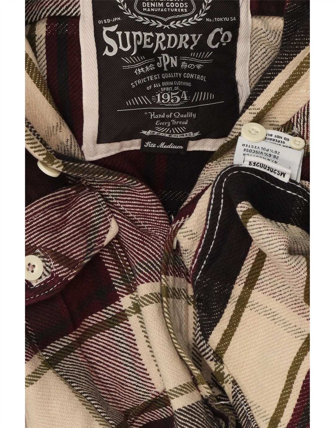 Superdry Flanelskjorte med hætte til mænd Medium Bourgogne ternet bomuld