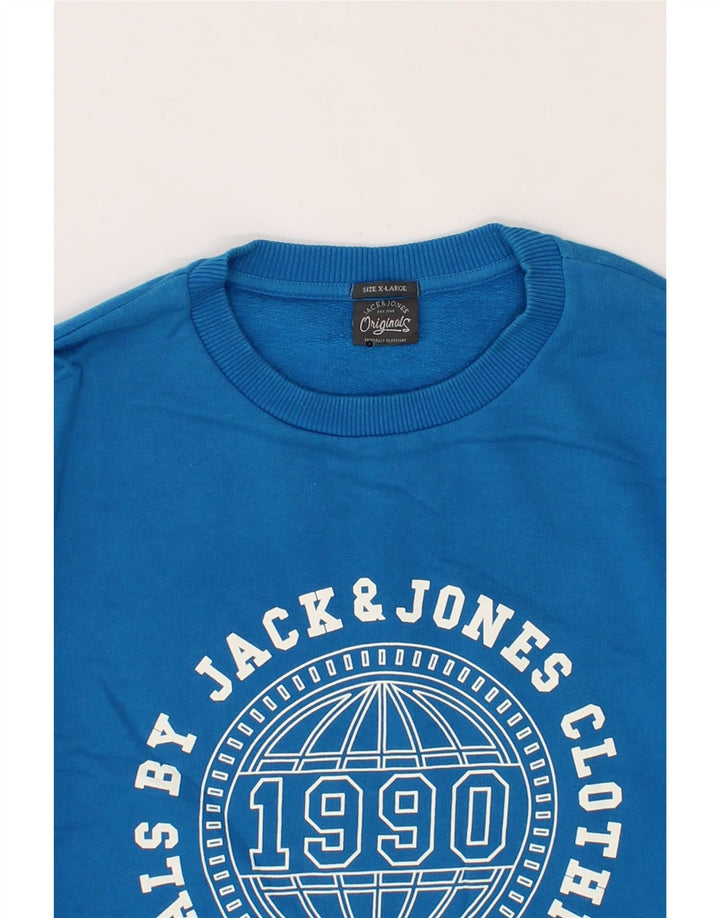 JACK & JONES Mens Graphic Sweatshirt Jumper XL Blue Cotton Vintage Jack & Jones and Second-Hand Jack & Jones from Messina Hembry 
