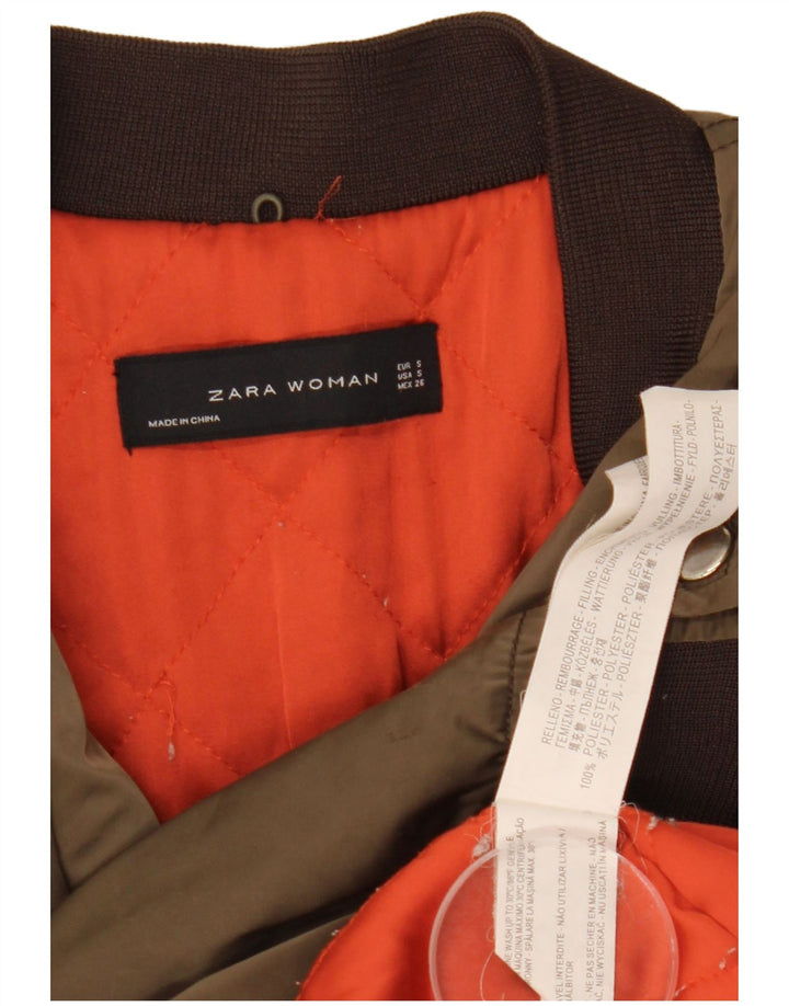 Zara Womens Bomber Jacket UK 10 Small Khaki Polyester