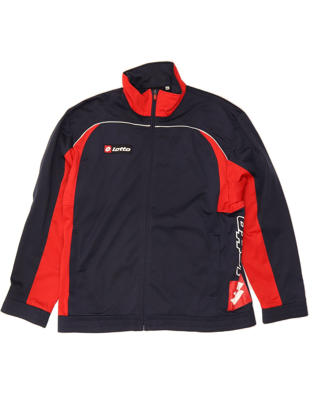 LOTTO Mens Graphic Tracksuit Top Jacket XL Navy Blue Colourblock Vintage Lotto and Second-Hand Lotto from Messina Hembry 