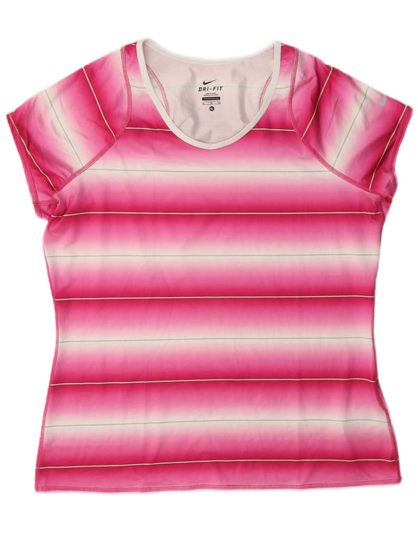 Nike Dame Dri Fit T-Shirt Top UK 18 XL Pink Stribet Polyester